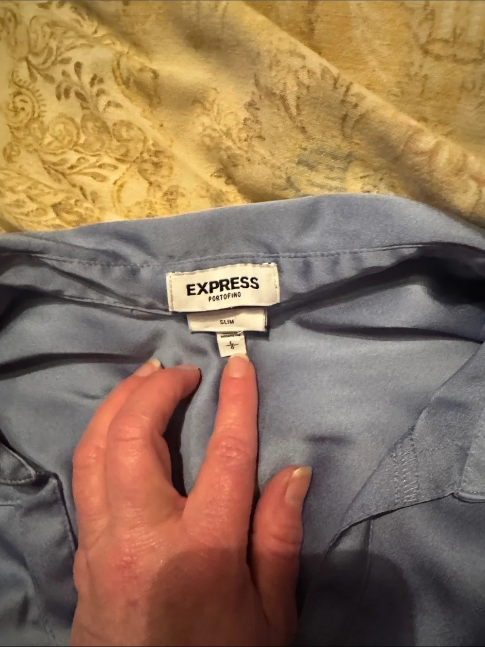 Express Silky Slate Blue Button-Up Blouse - Picture 4 of 7